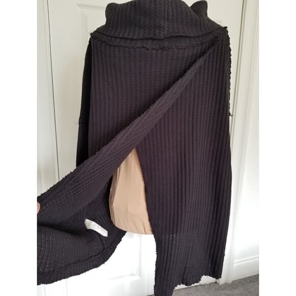 Free People Juicy Long Sleeve Black Waffle Knit Cowl Neck Size XS - Picture 5 of 9